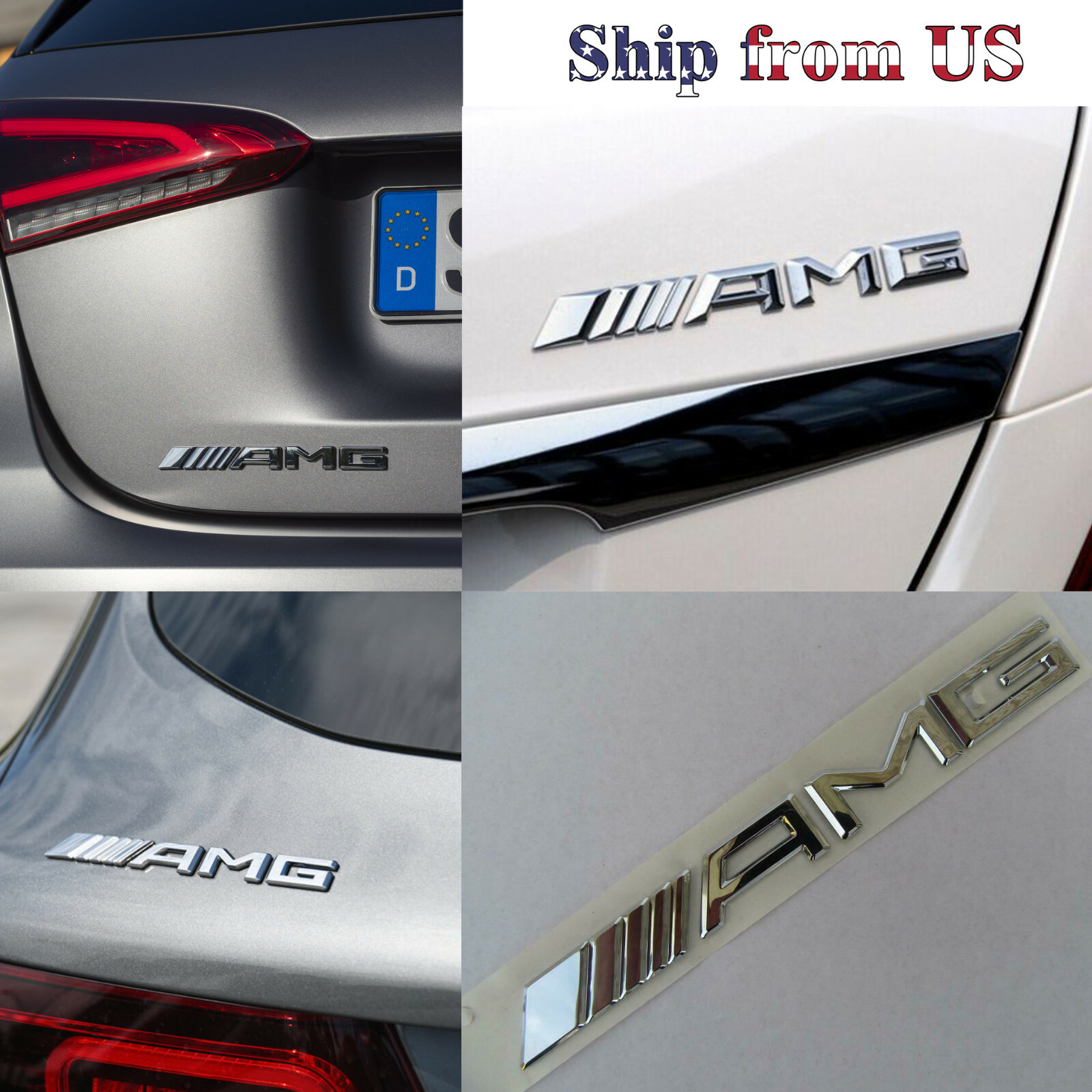 3D AMG Silver Badge Logo Back Trunk Decal Vehicle Emblem For Race Sports Car