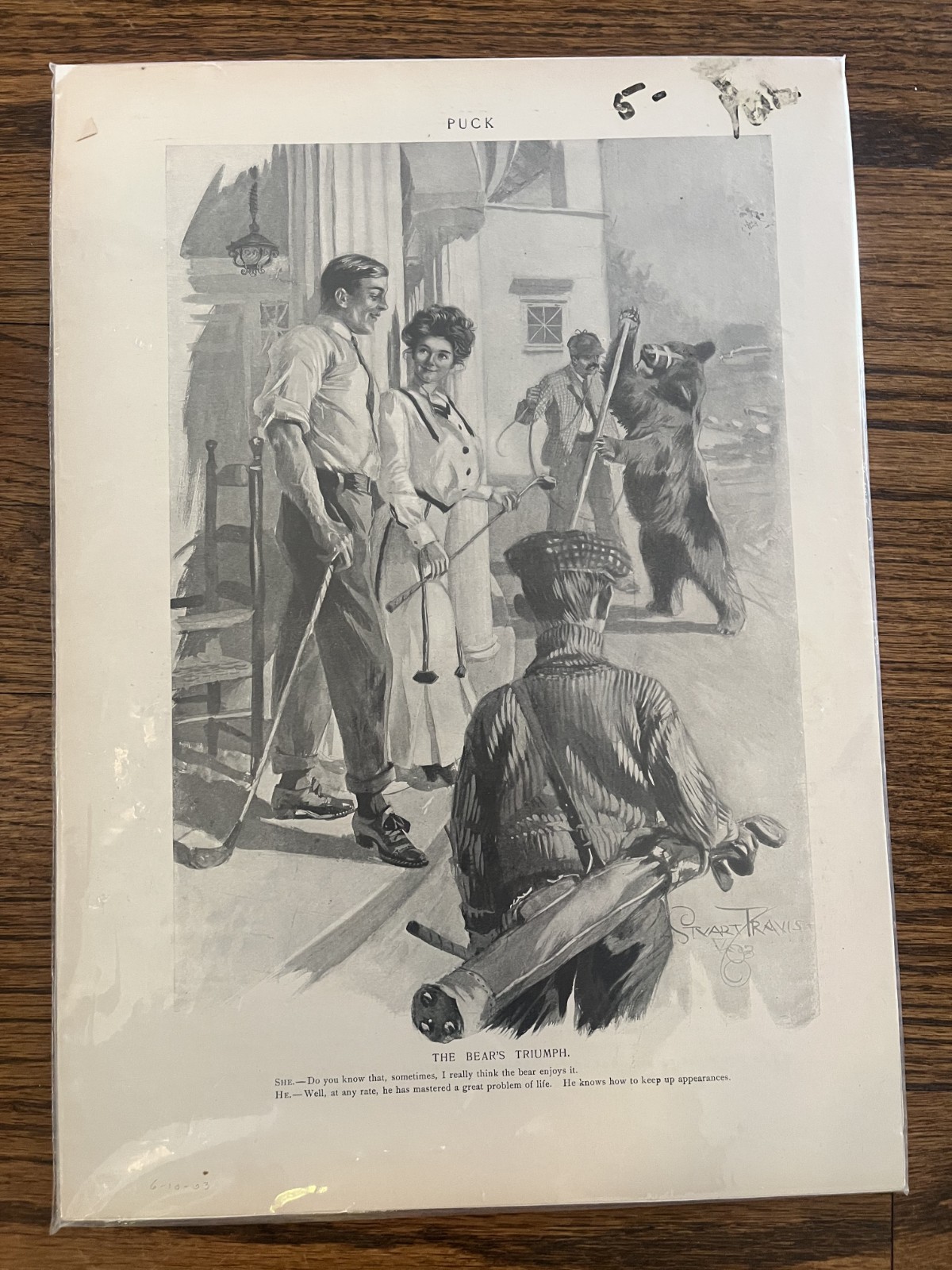 FREE SHIP! 1903 Stuart Travis "The Bear's Triumph" Illustration on Board