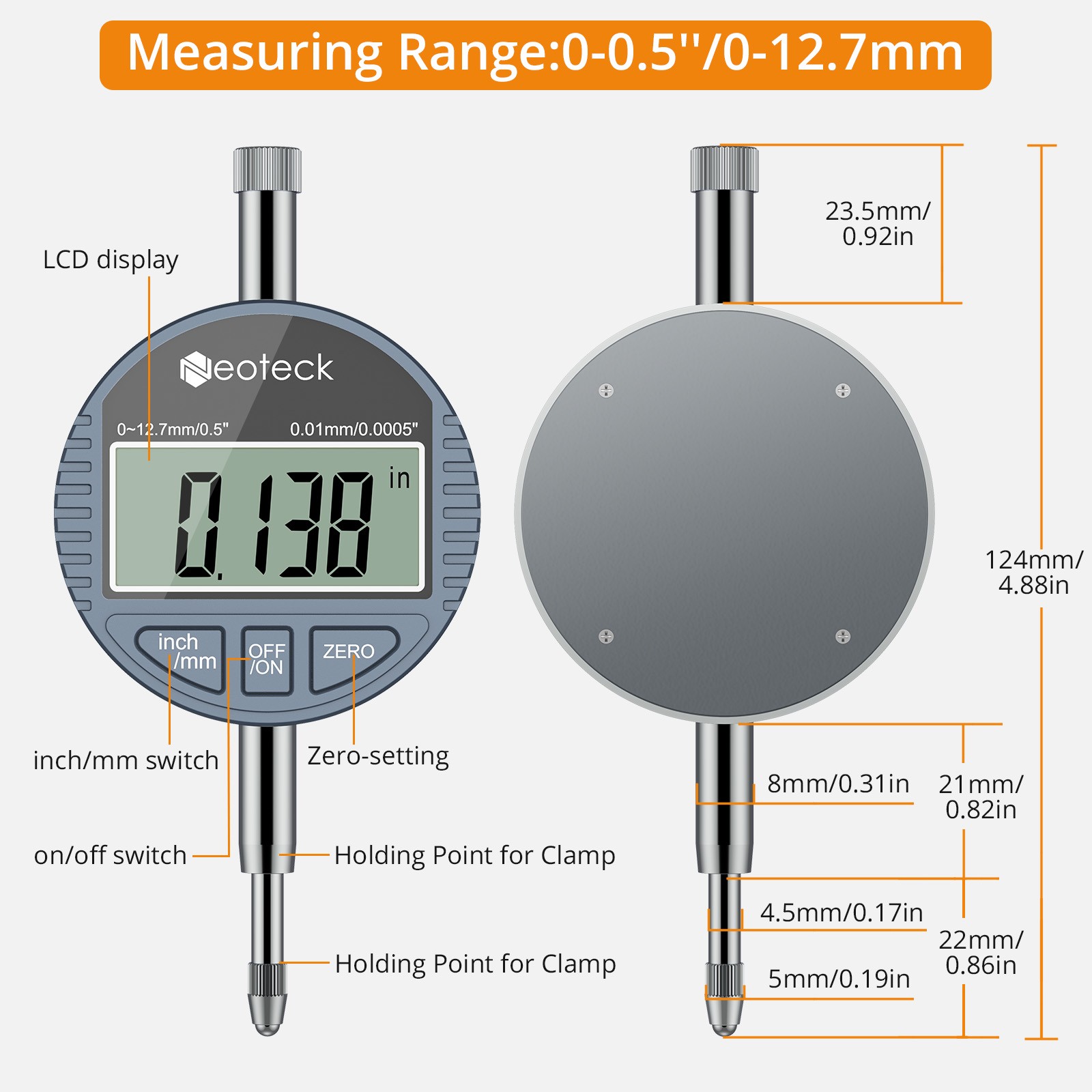 Neoteck Digital Dial Bore Gauge 0.7-6"/0.0005" Engine Cylinder Measuring Tool
