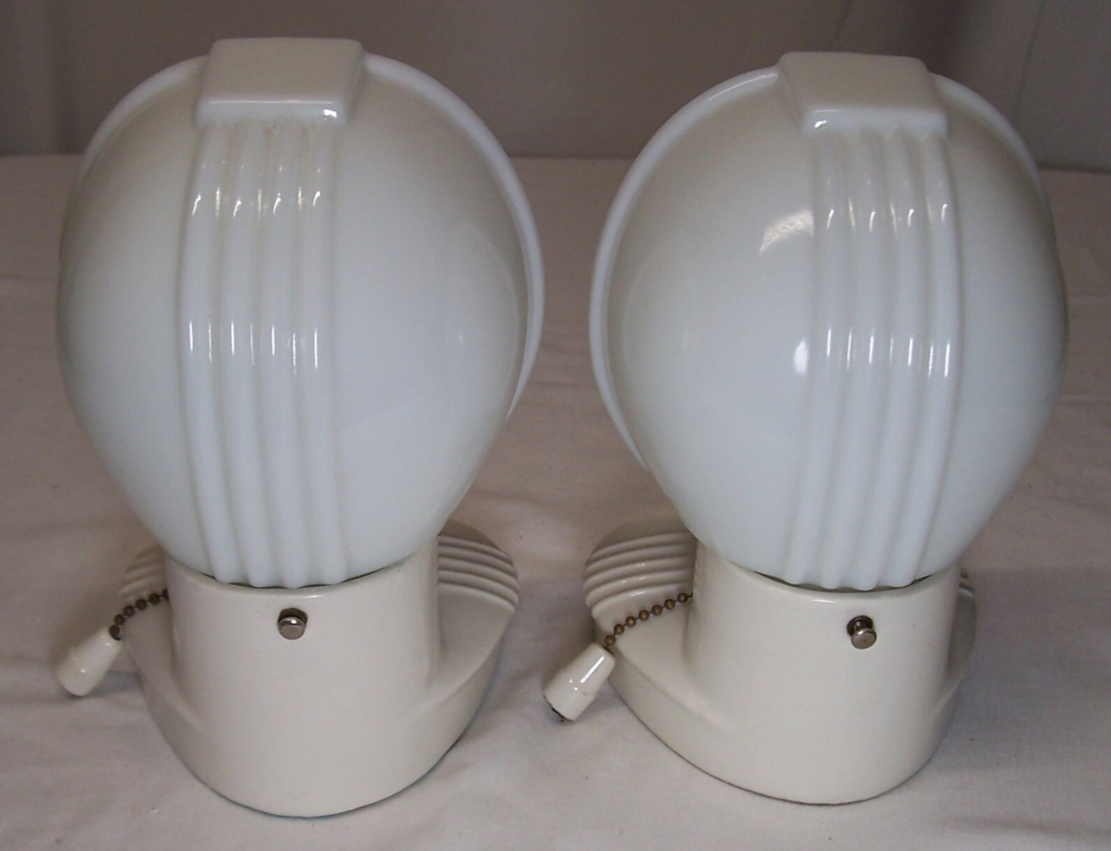 Vtg Porcelain Sconce Pair Antique Ceramic Light Fixture Art Deco USA #F48