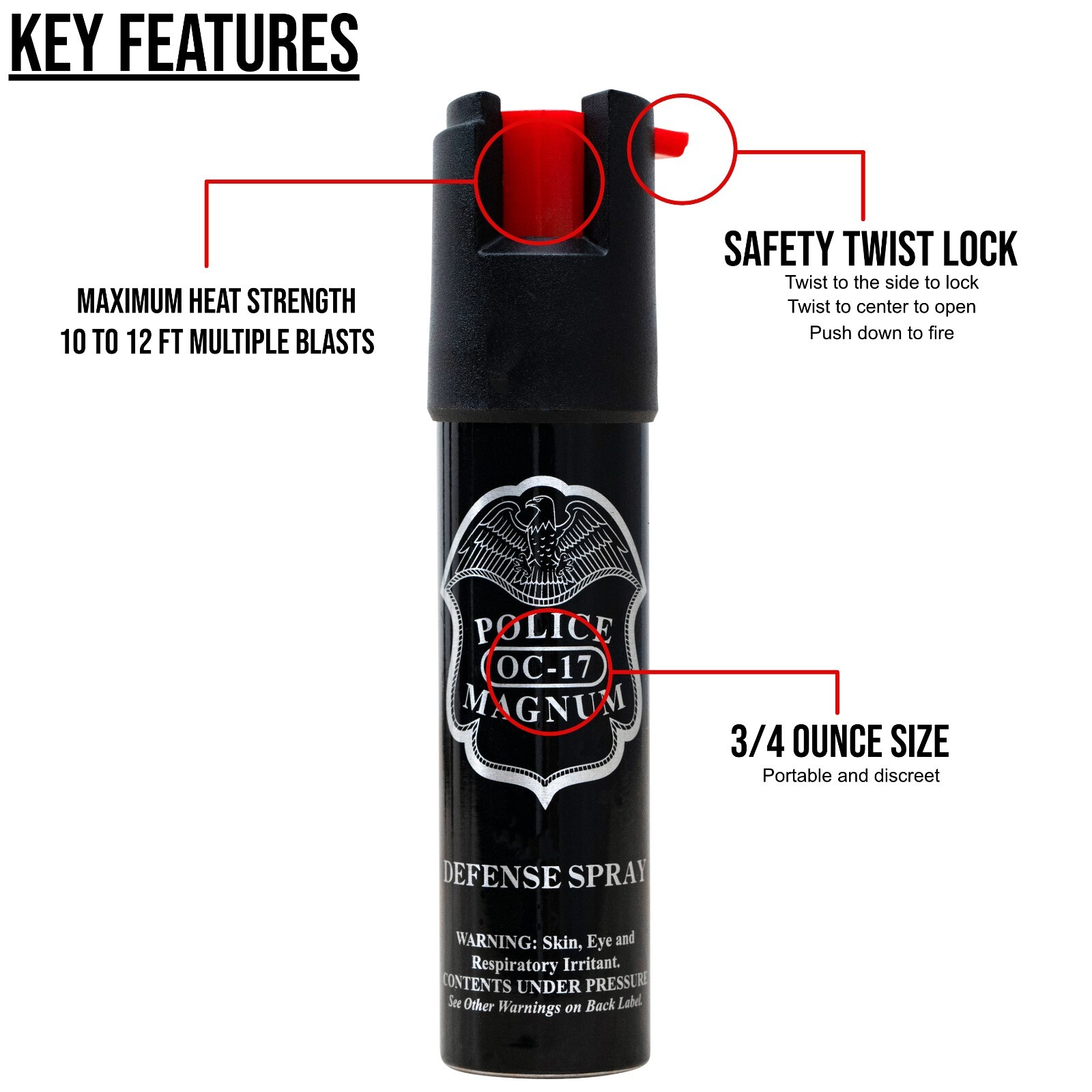 3 Police Magnum pepper spray .75oz unit safety lock self defense protection