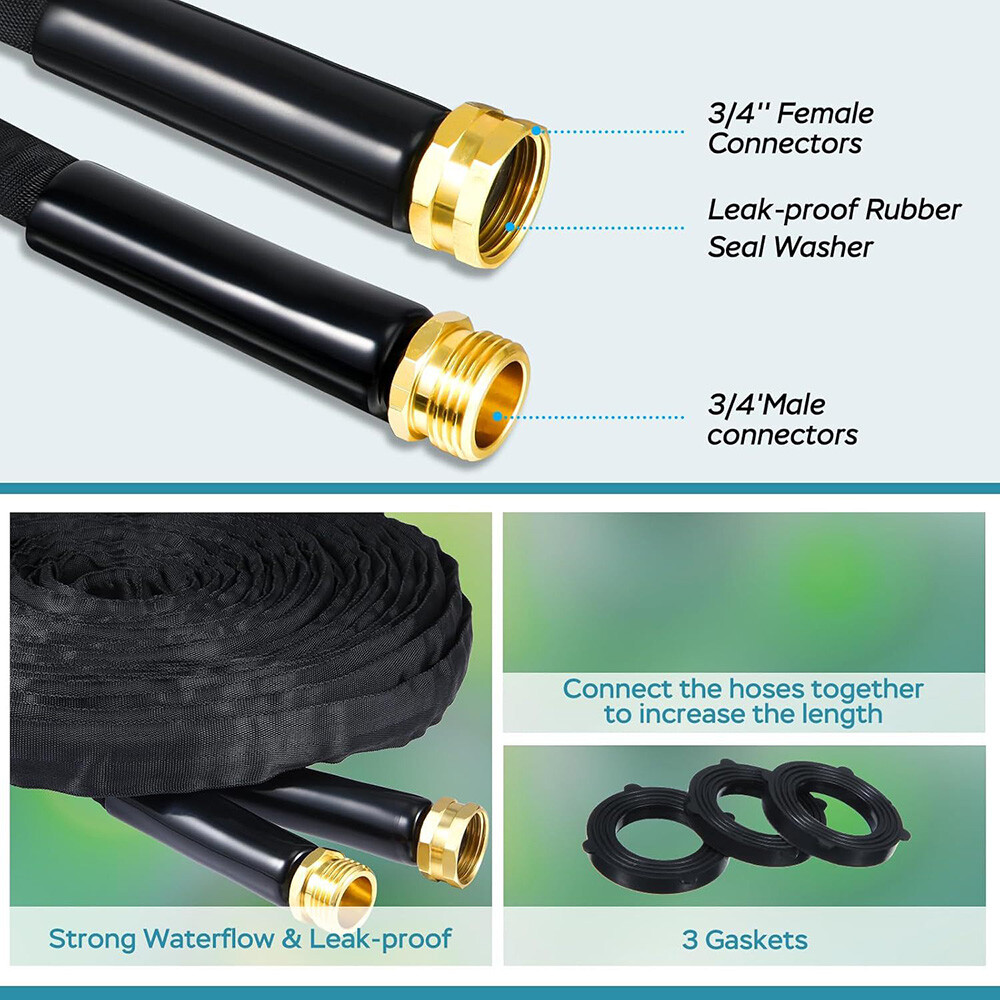 Garden Hose 50ft 100ft Non-Expandable Water Hose Kink Free Lightweight + Nozzle