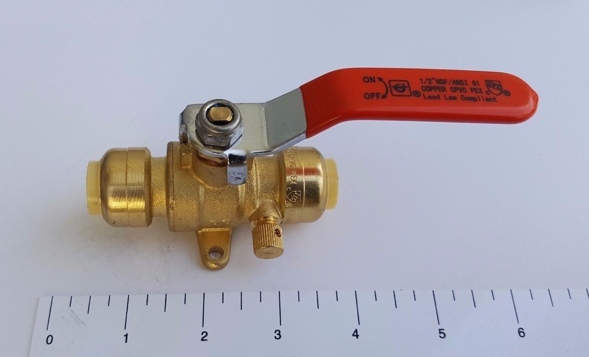 5 Pieces 1/2" Push Fit Ball Valve with Drain and Drop Ear, Lead Free Brass