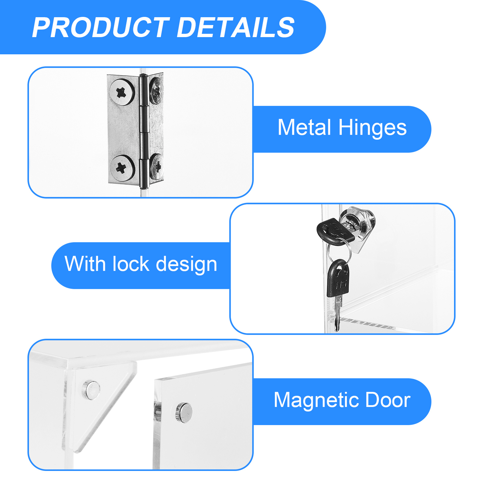 Clear Acrylic Display Case 3Tier Countertop Box Shelves Showcase W/Lock Dustpoof