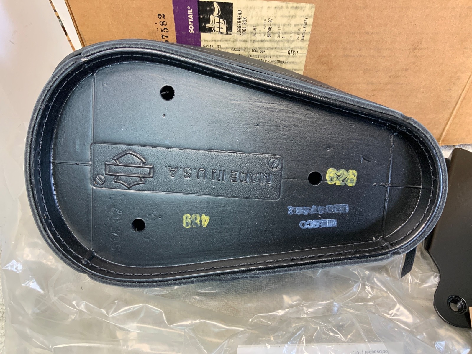 Harley OEM NEW Leather Loggerhead Right Toolbox w/bracket fits All Softail RARE