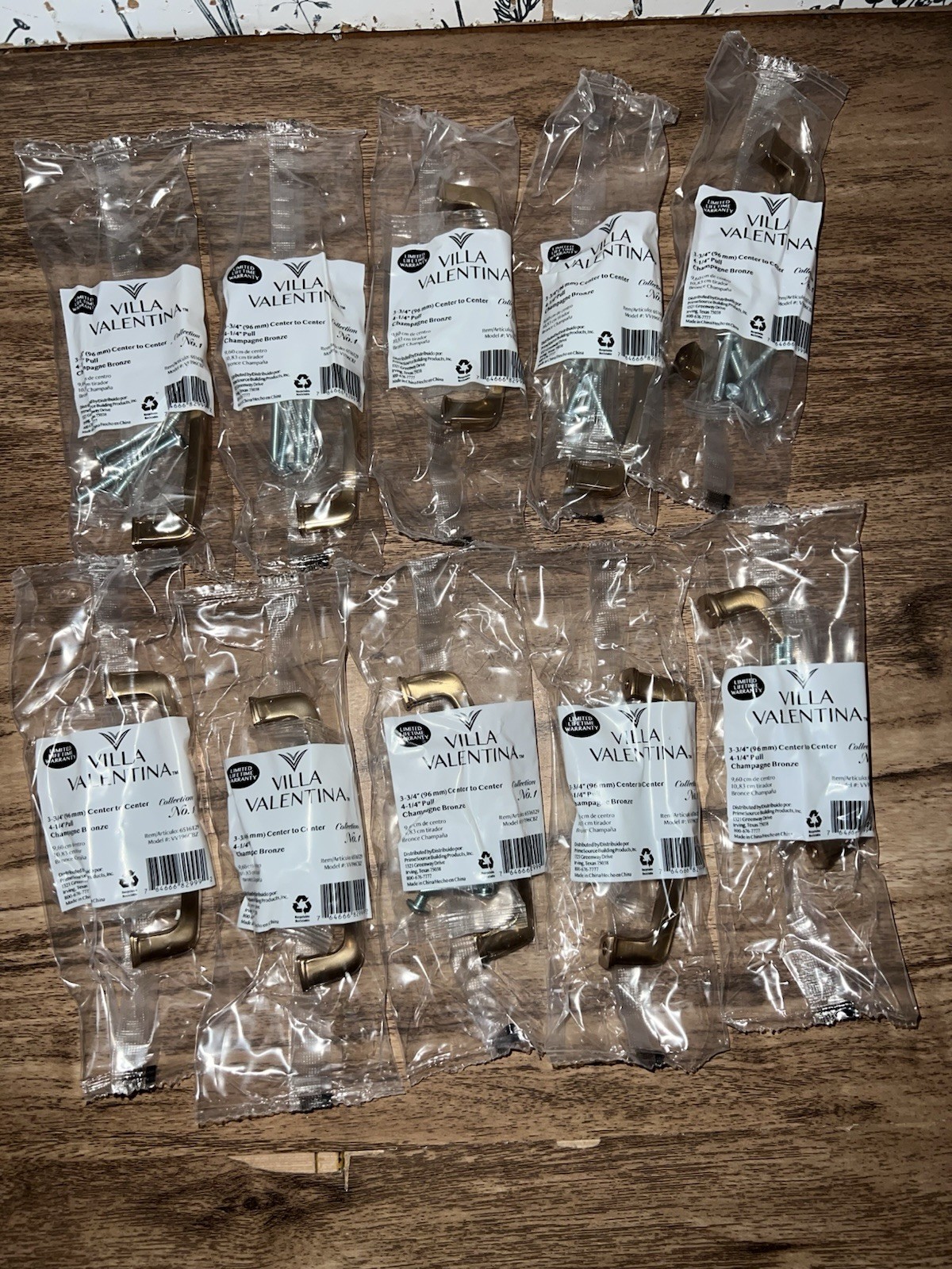 Lot Of 10 Villa Valentina No. 1, 3-3/4”  Center to Center Bronze Drawer Pull