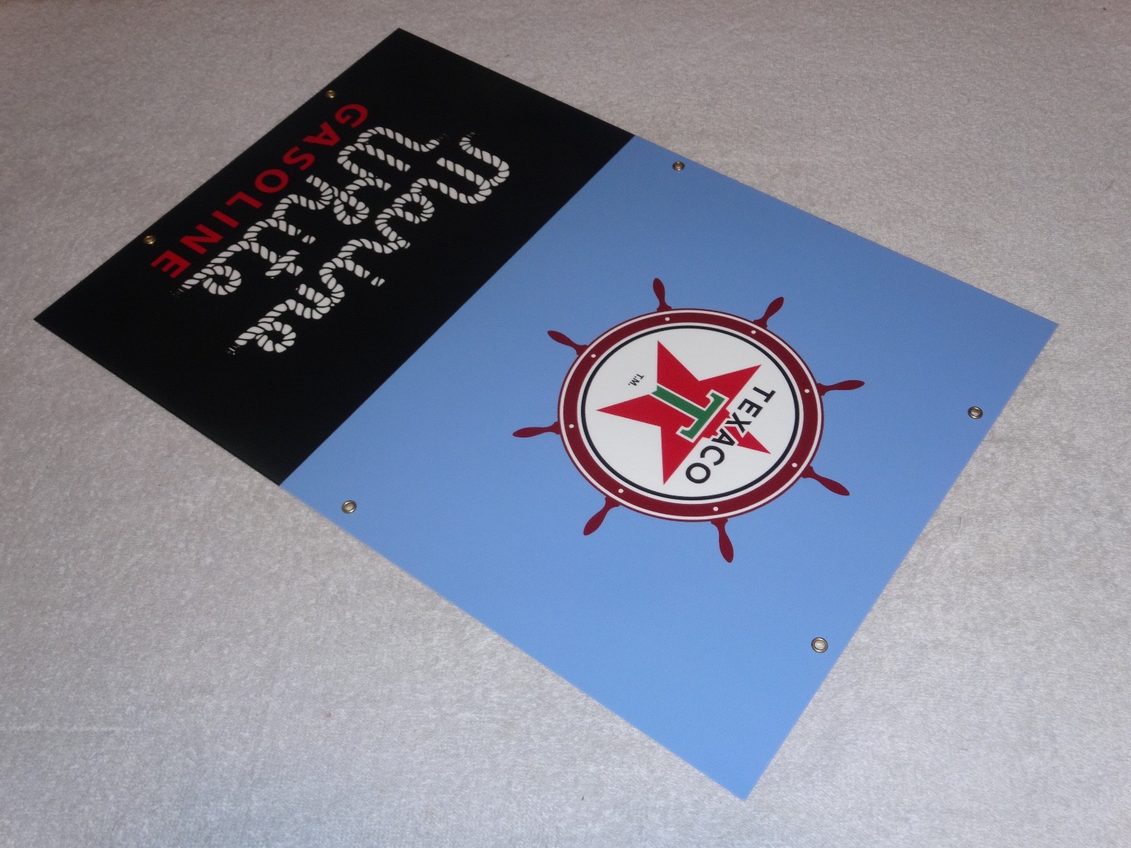 VINTAGE TEXACO MARINE WHITE GASOLINE 18" PORCELAIN METAL GAS OIL PUMP PLATE SIGN