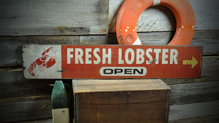 Fresh Lobster Seafood Open Sign - Rustic Hand Made Vintage Wooden Sign