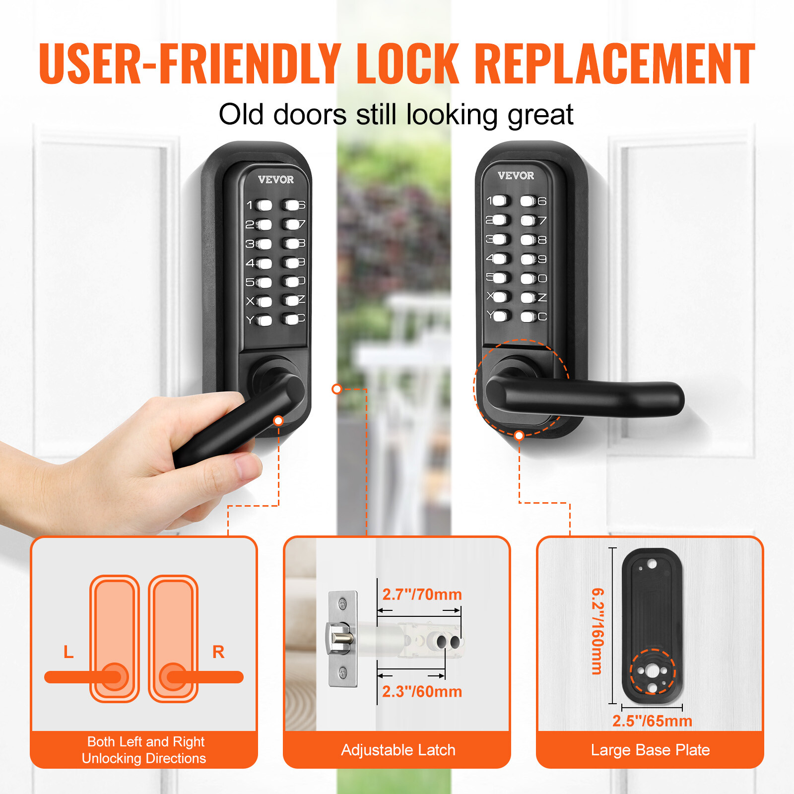 VEVOR Mechanical Keyless Entry Door Lock 14 Digit Keypad and Handle Embedded