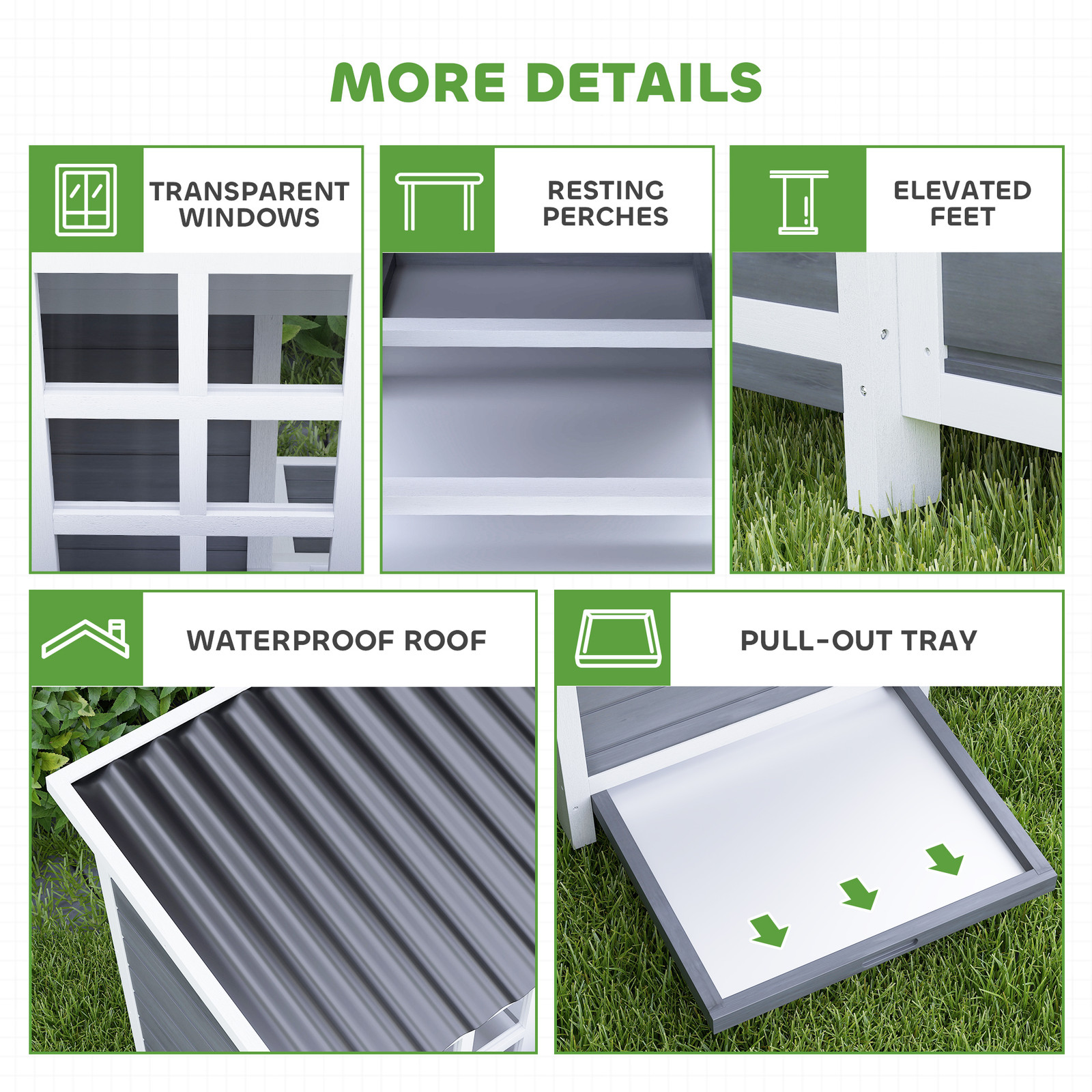 PawHut 39" Wooden Chicken Coop with Nesting Box, Tray, for 4-6 Chickens