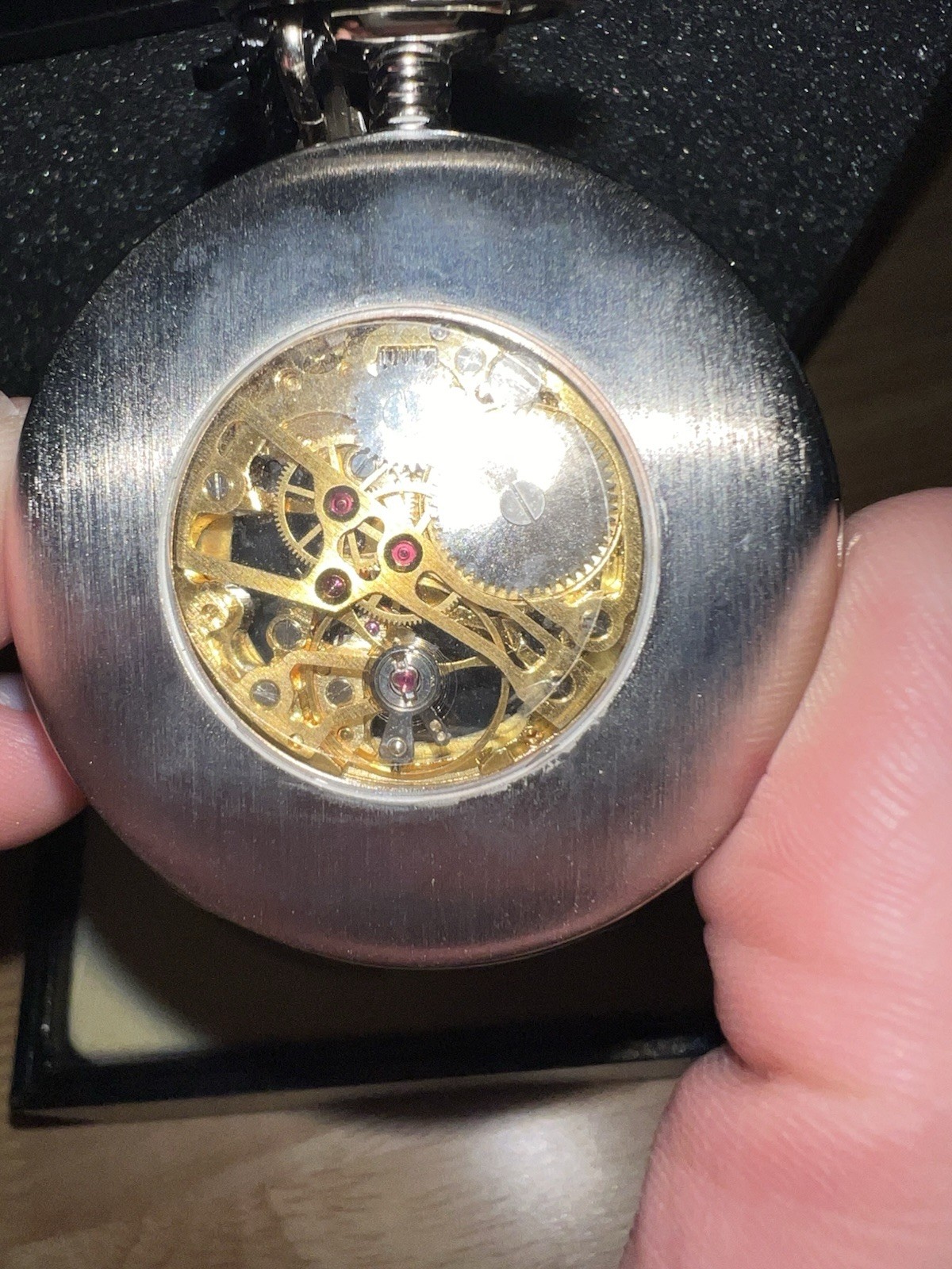 Devonshire 17 Jewel Mechanical Pocket Watch Skeleton Dial New in Box w/ Chain