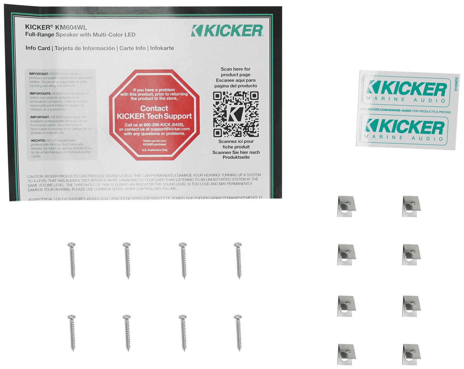 Kicker 51KM604WL KM60 6.5" Marine Speakers w/RGB LEDs, White, 4-Ohm Boat Stereo