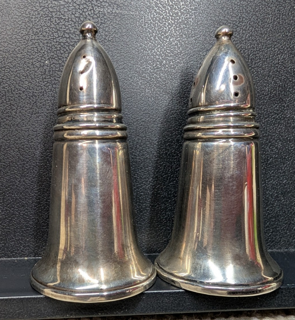 Vtg Crown Tall Sterling Silver Salt &Pepper Shaker Glass Lined 3.39oztw 260339