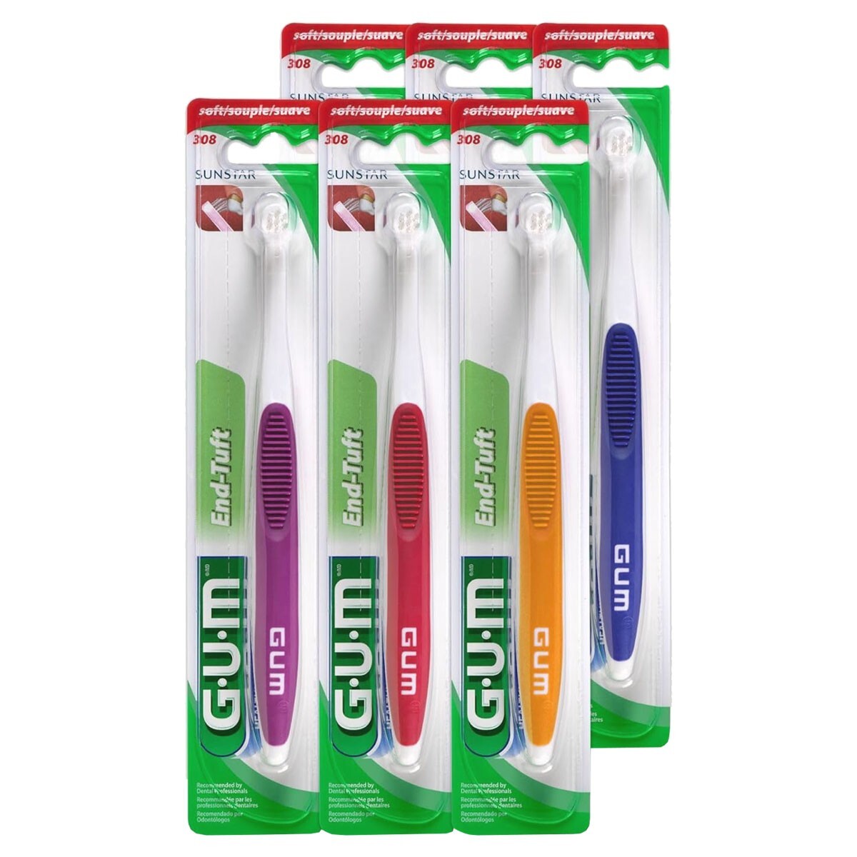 GUM End-Tuft Toothbrush 6ct - SKU 308