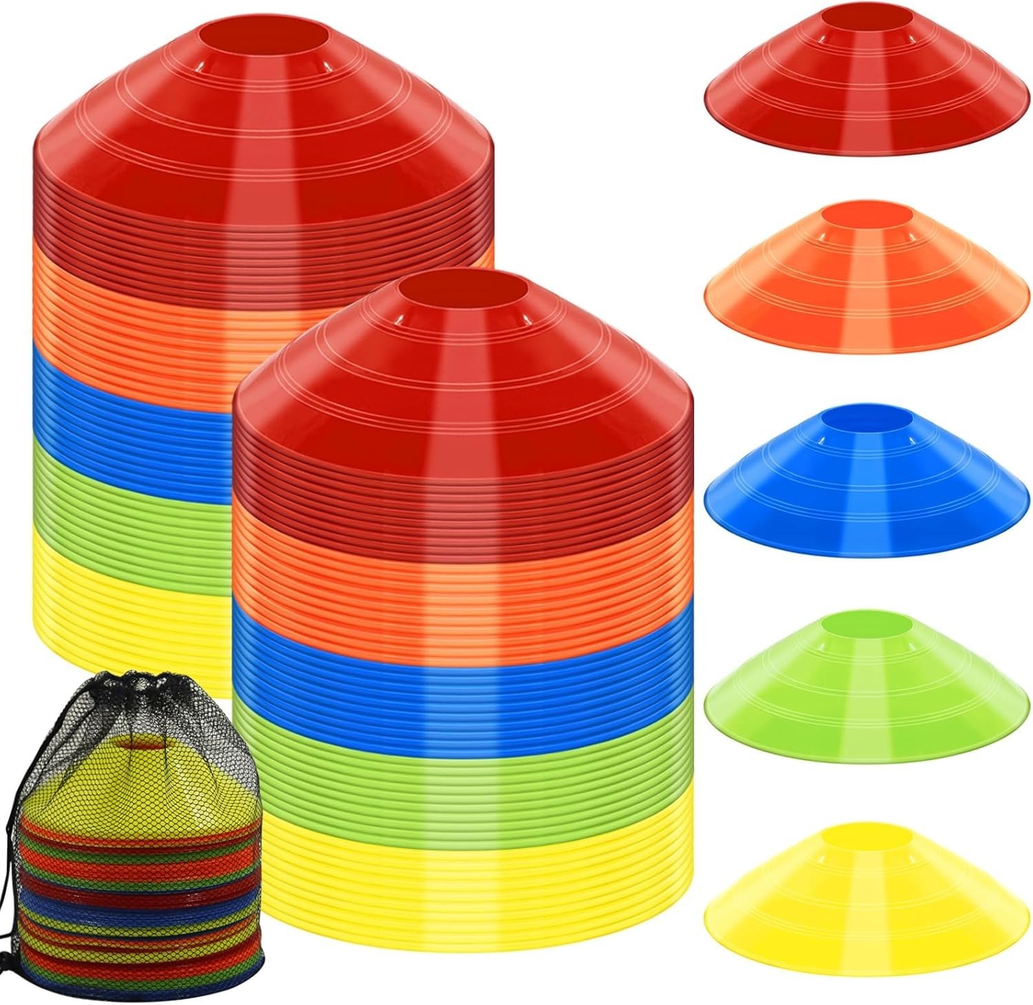 Soccer Cones for Training, 100/15 Pack Agility Cones with Carry Bag, Multi-Colo