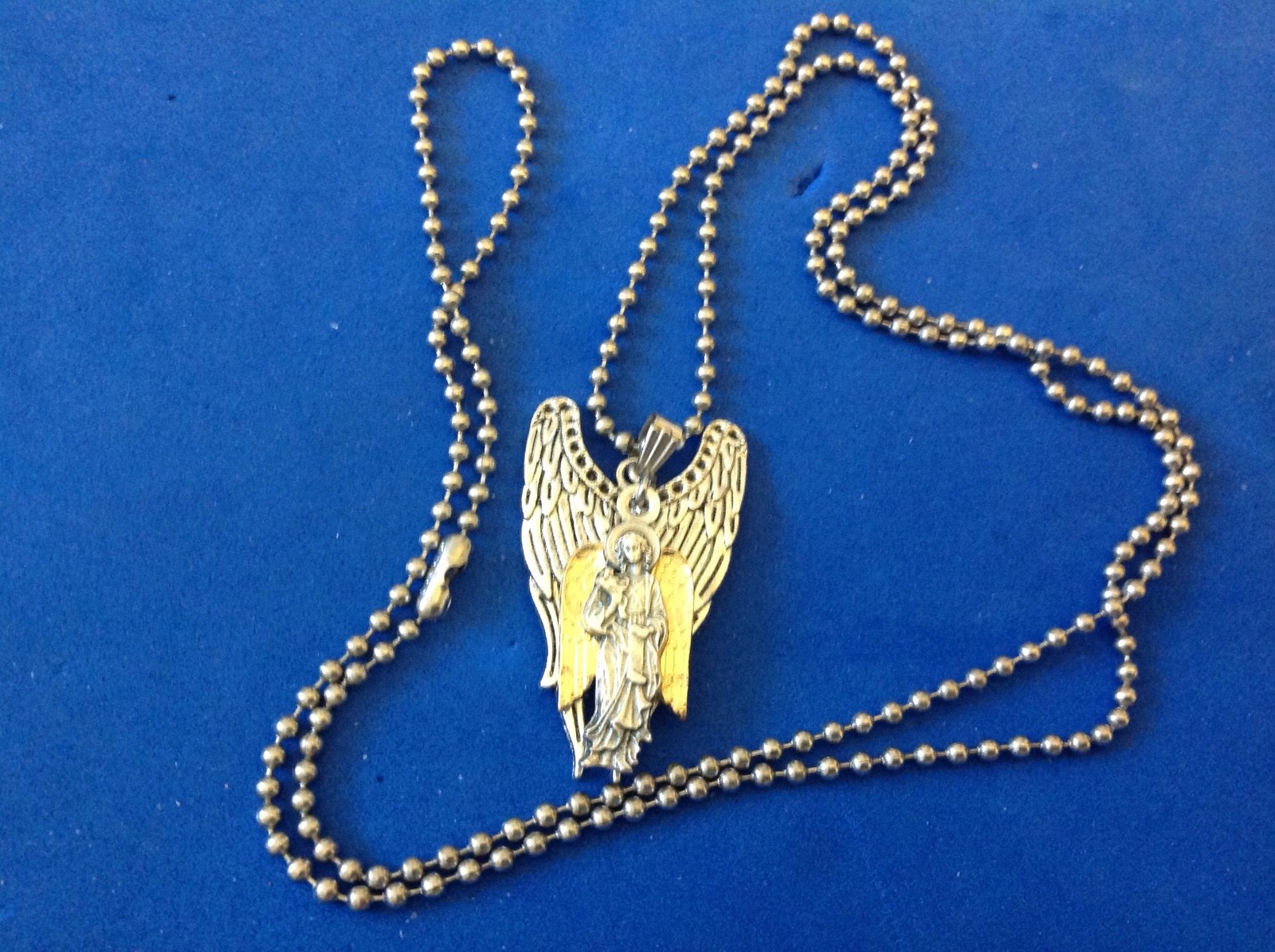 CUSTOM ARCHANGEL St GABRIEL Saint Medal NECKLACE Pendant Gold Plate Angel Wings