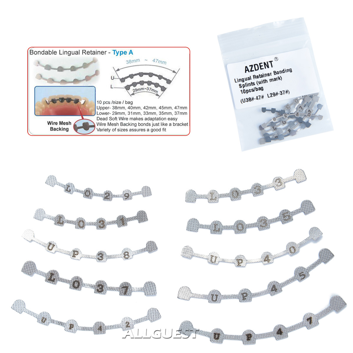 10Pcs Dental Orthodontic Lingual Retainer Bonding Splits with Mark AZDENT