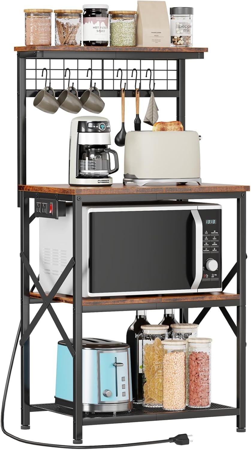 Kitchen baking rack with power outlet and microwave oven rack