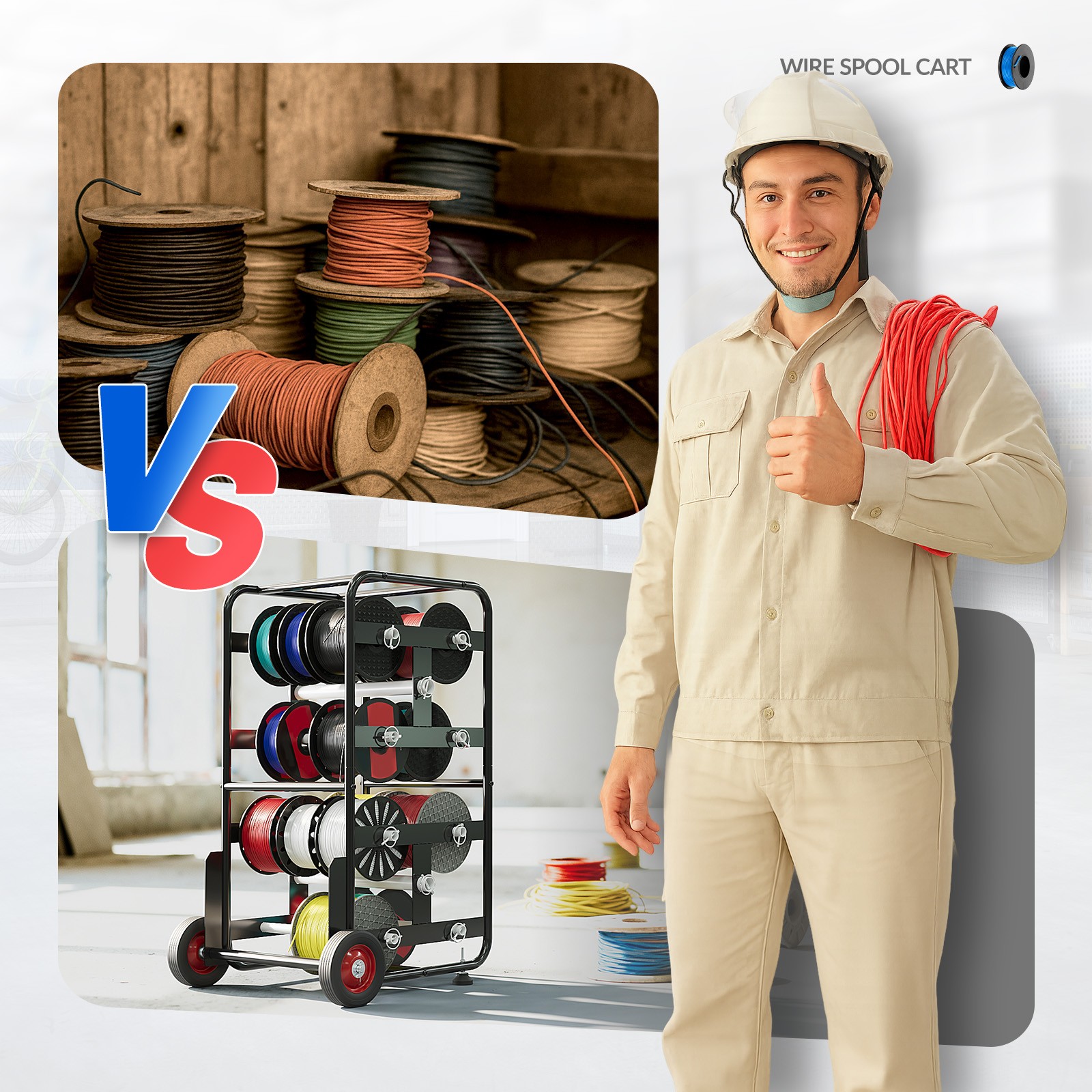 Wire Spool Cart 10 Rods Cable Caddy Wire Spool Rack for Industrial Electrical