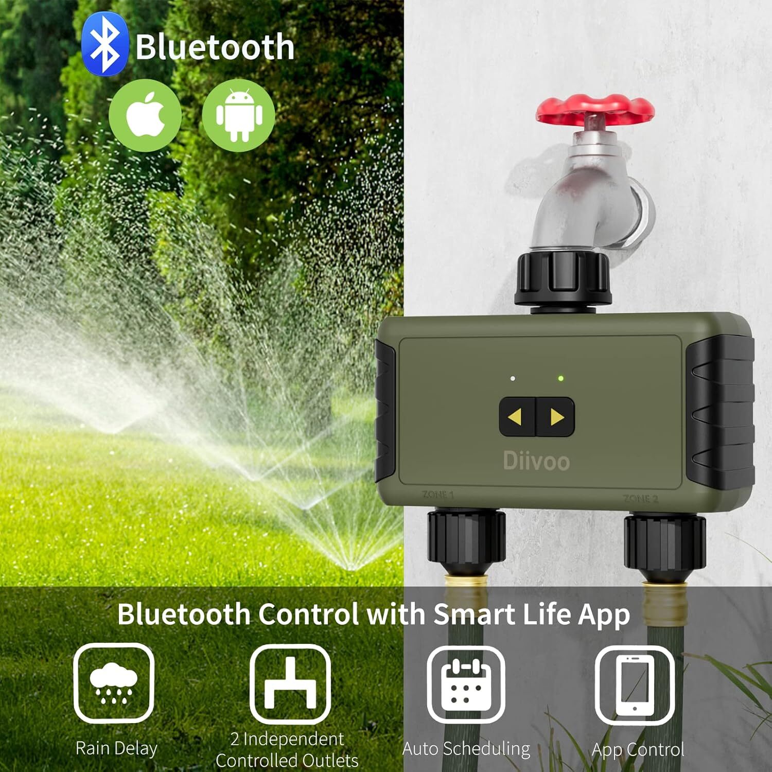 2 Outlet Programmable Hose Watering Timer Sprinkler Timer  Outdoor Water Timer