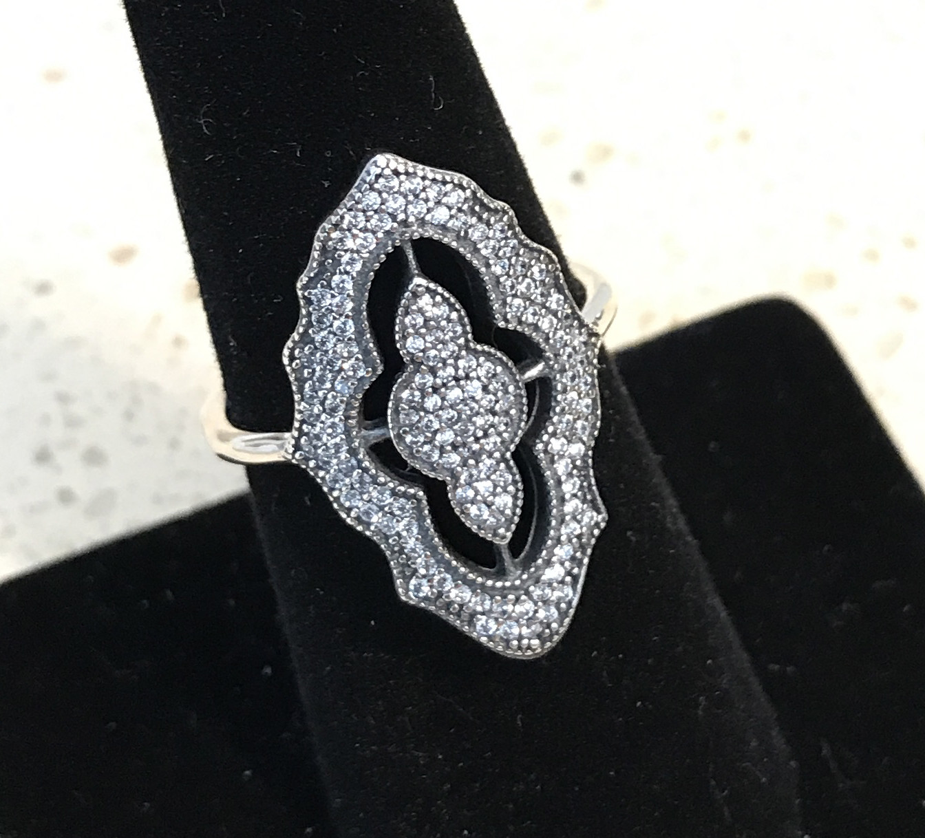 RARE~ Pandora Sparkling Lace Ring #190917CZ ~FREE HINGED BOX & POLISH CLOTH +Tag