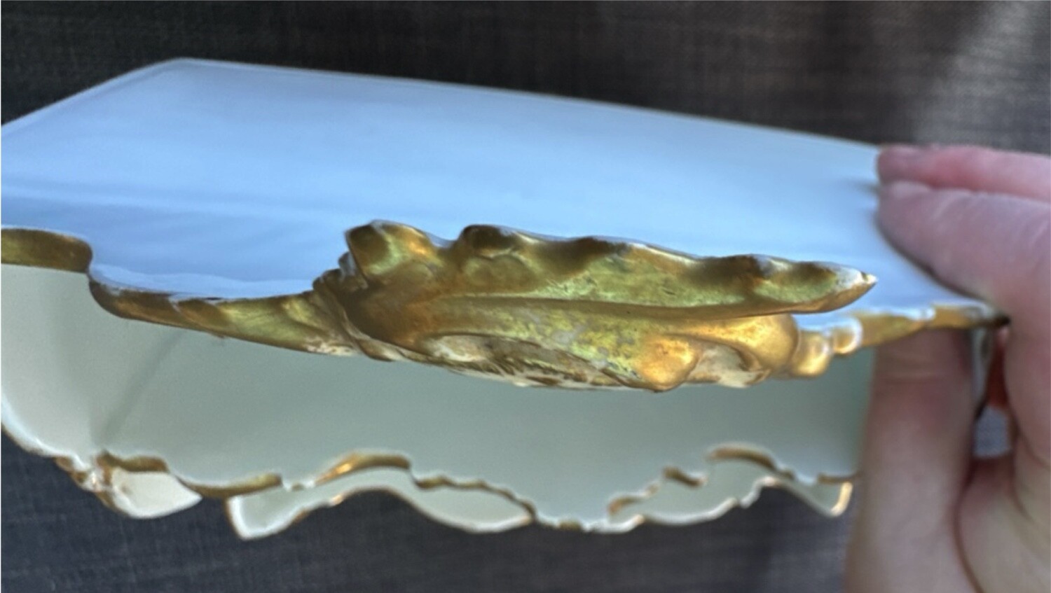 antique c. 1900 AK CD LIMOGES gilt porcelain letter holder desktop accessory