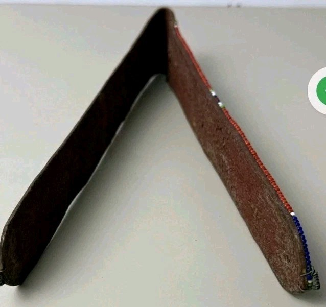 Antique African Maasai Beaded Leather Strap 8" Petina & Handbeading - Decorative