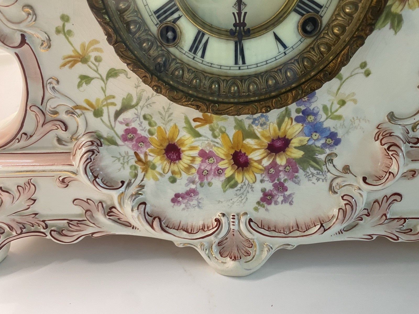 ANTIQUE ANSONIA ROYAL BONN "LA NORD" KEY WIND BONG STRIKE PORCELAIN CLOCK! NICE!