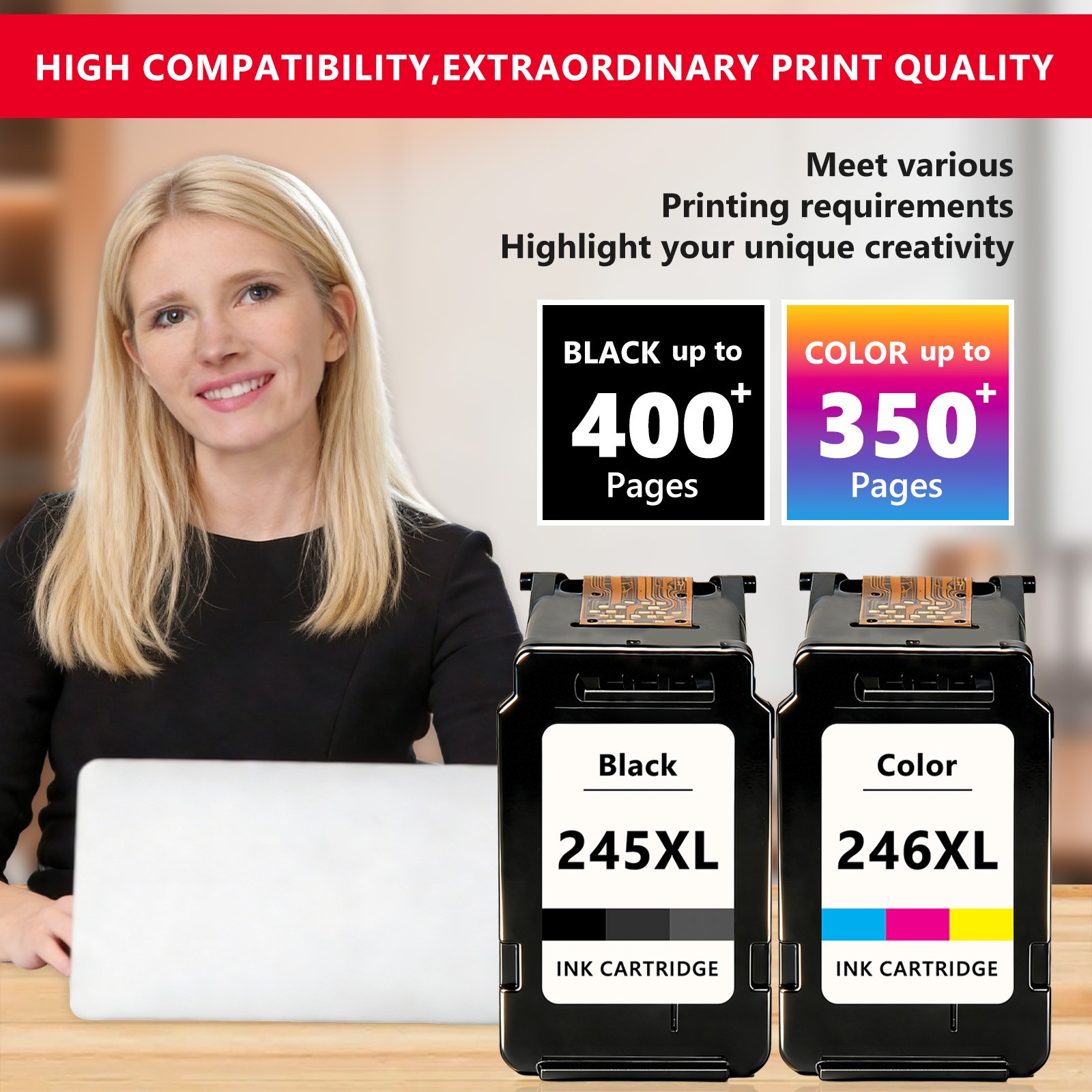 2PK PG-245XL CL-246XL Ink Cartridge for Canon 245 246 Pixma MG2522 TS3322 TR4522