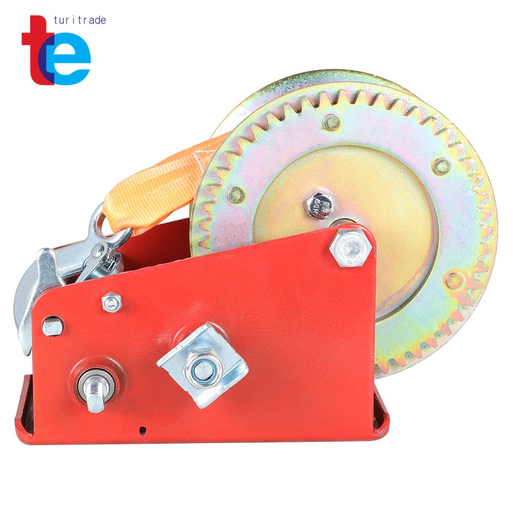 3500LBS Red Hand Winch Hand Crank 2 Gear Red Strap ATV Trailer Boat