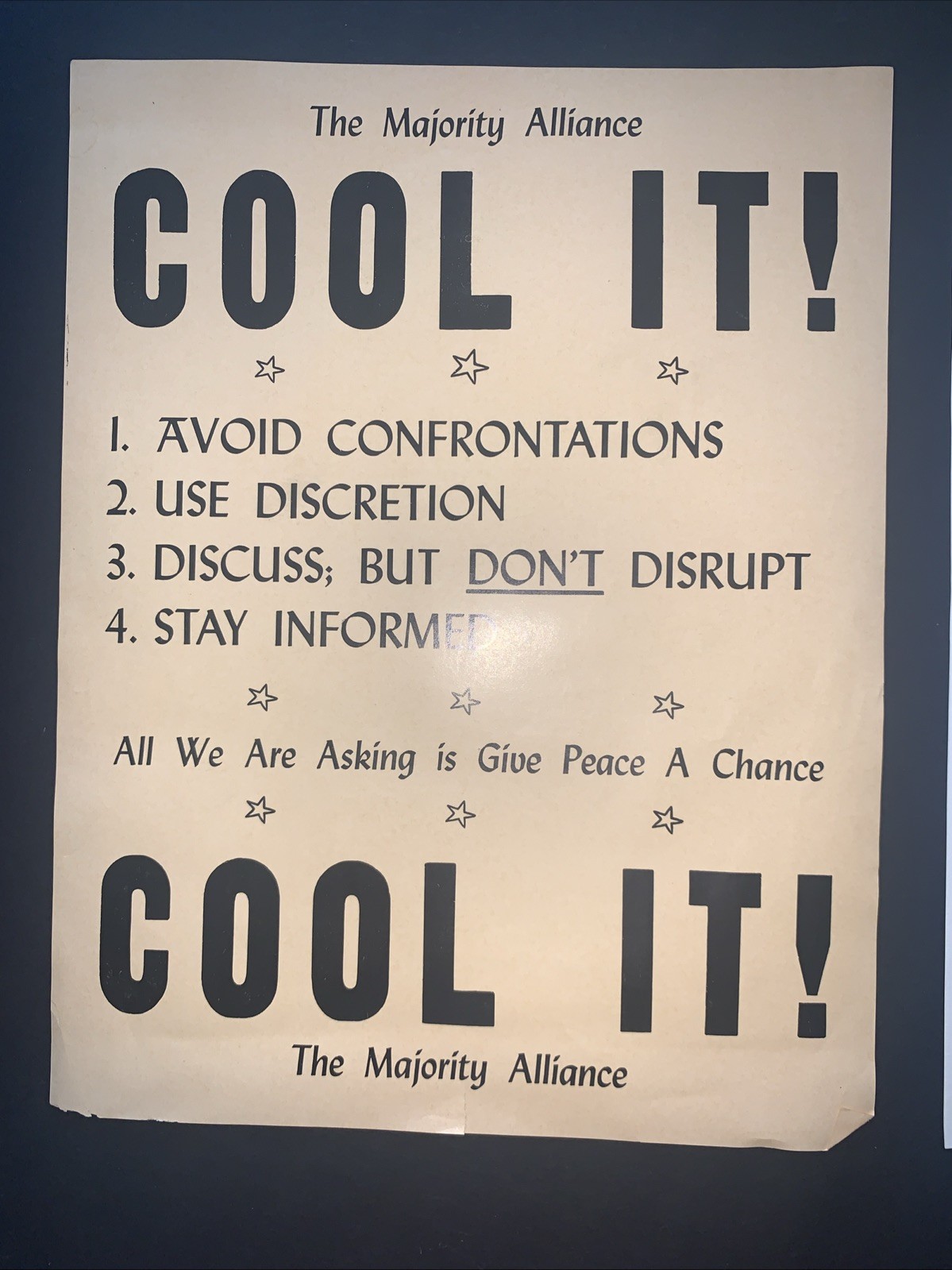 1970 Ohio State University "Cool It!" Flyer Vietnam War Majority Alliance