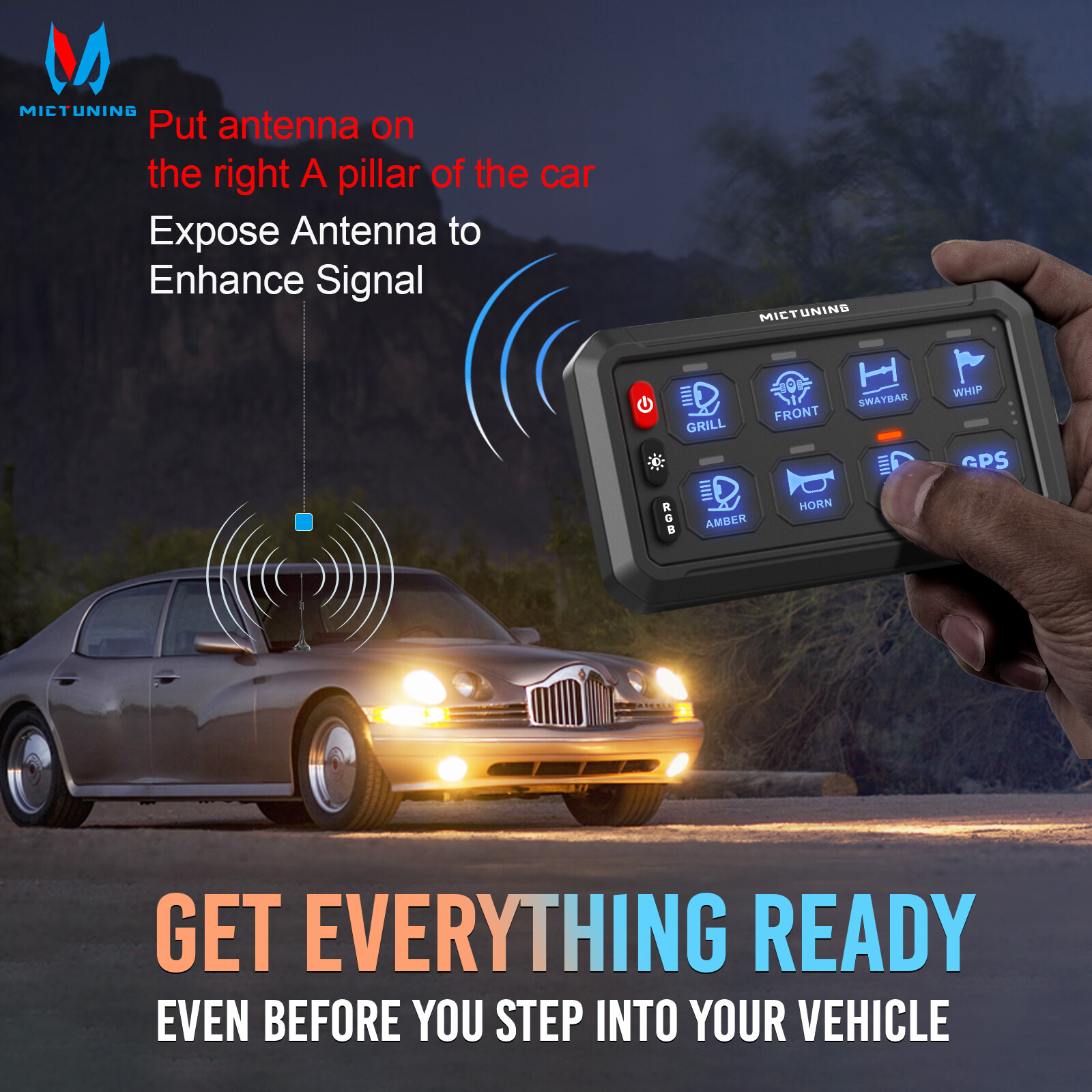 MICTUNING P1s 8Gang Switch Panel,Wireless Cordless,Auxiliary Circuit Control Box