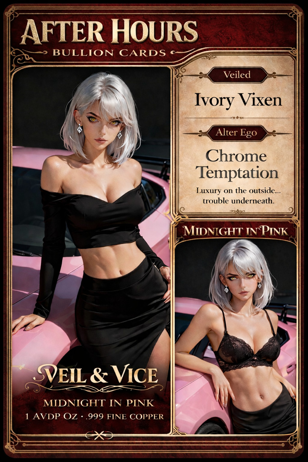 Ivory Vixen Pin Up Copper Art Bar 1 oz .999 After Hours Bullion Card Limited 50