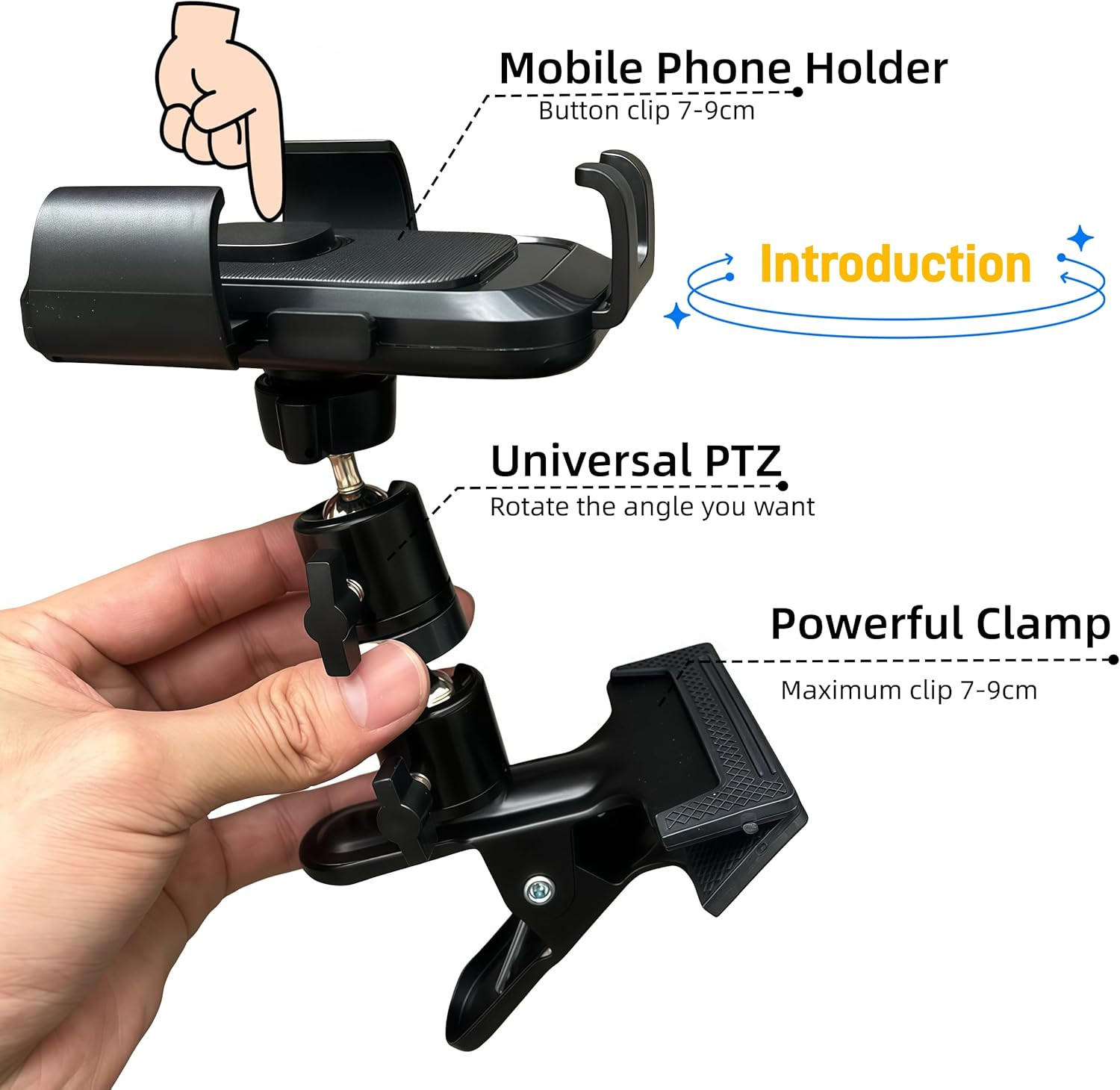 Guitar Phone Holder Mount for Guitar Bass Ukulele, Adjustable and Rotatable Arm,