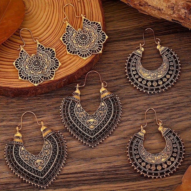 3Pairs/Lot Bohemian Boho Colorful Alloy Waterdrop Tassel Women Earrings Gifts