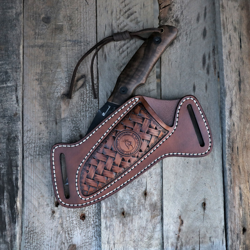 TOURBON Leather Engraved Fixed Blade Knife Sheath Belt Pouch EDC Knives Case