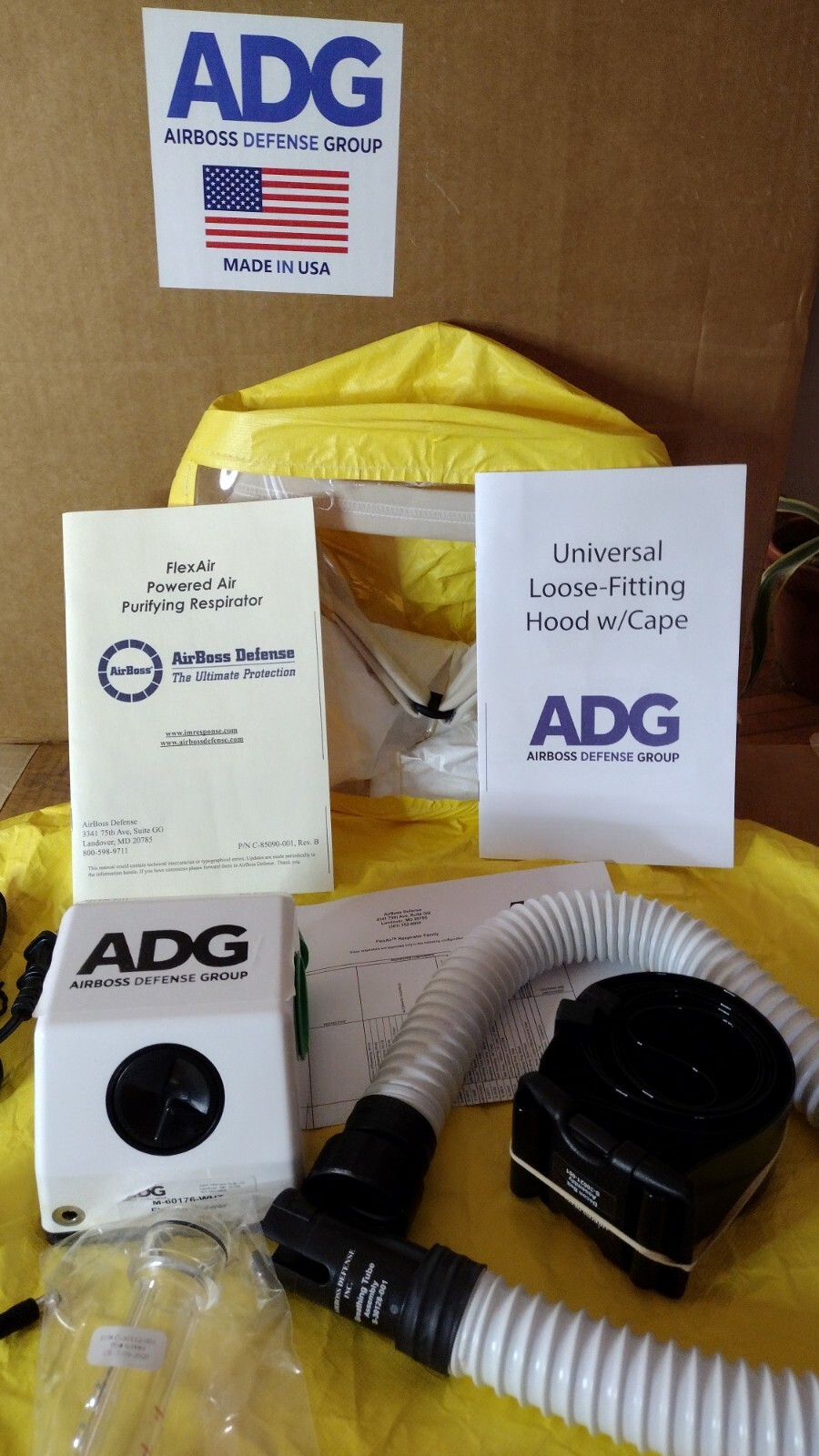 FlexAir Powered Air Purifying Respirator with blower hood AirBoss Defense PAPR