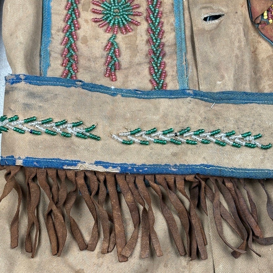 Antique Native American Canvas Beaded Ceremonial Fringe Jacket Coat Metis Cree