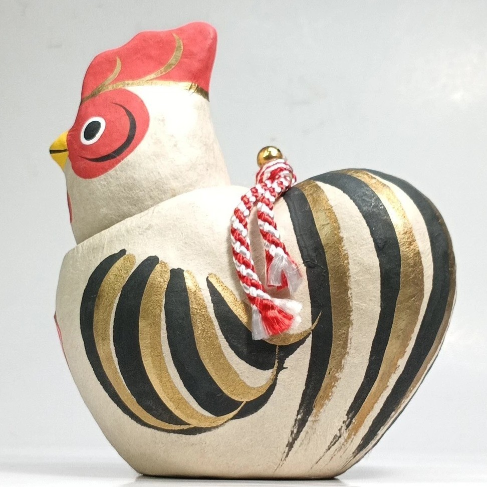 Japanese Paper Mache Bobblehead Chicken Doll Nozawa Folk Art
