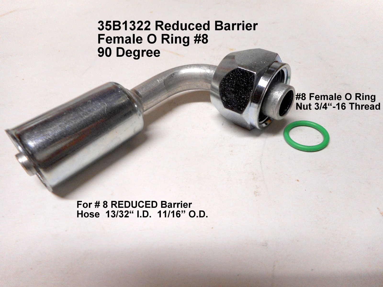 A/C Beadlock Fitting, REDUCED BARRIER Female O Ring,90 Degree #8 35R1322