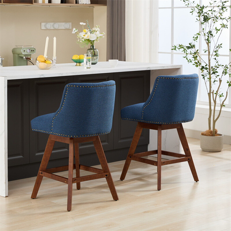Set 2 Counter Height Swivel Barstools,26'' H Seat Height Upholstered Bar Stools