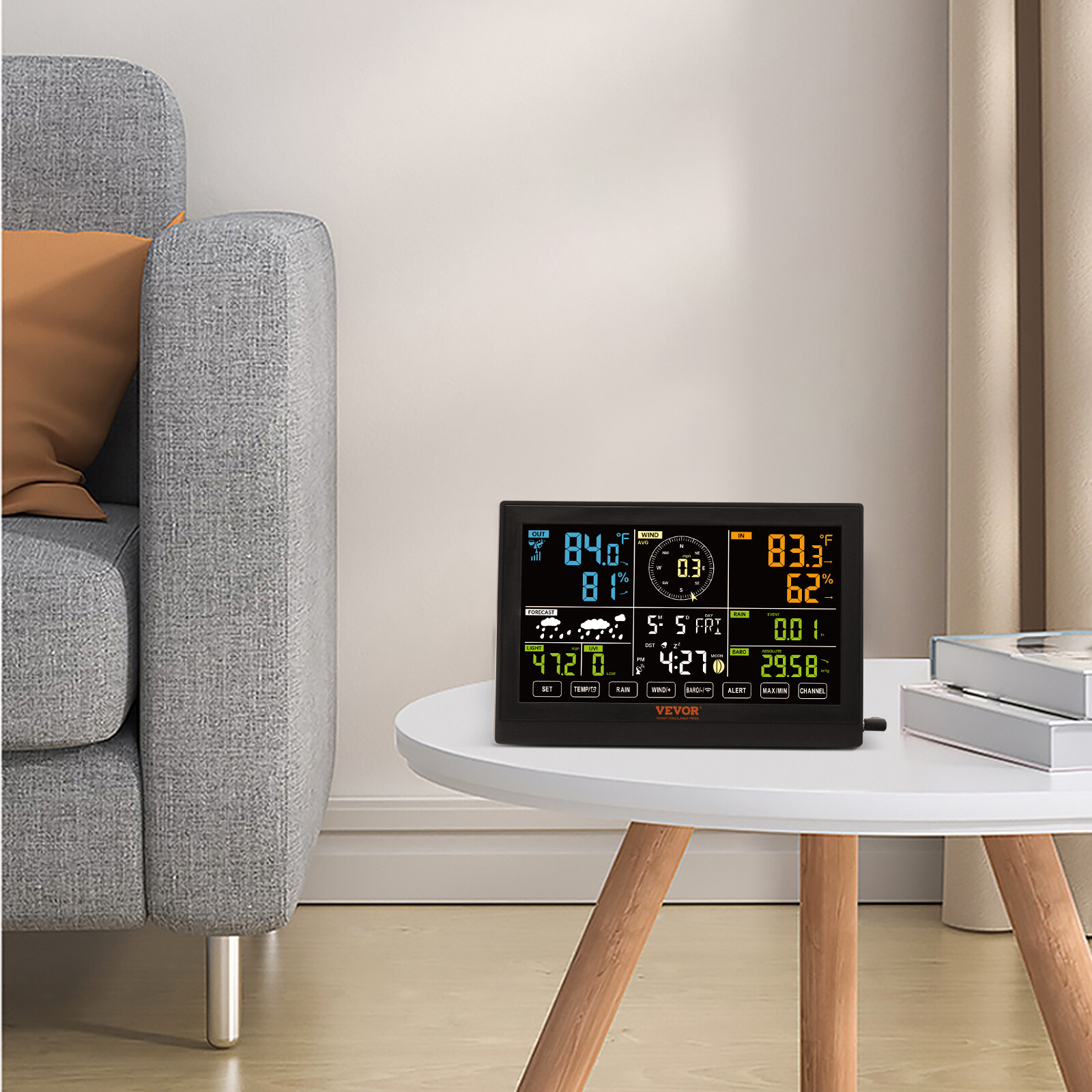 7-in-1 Wireless Weather Station 7.5 in Large Display for Indoor Outdoor