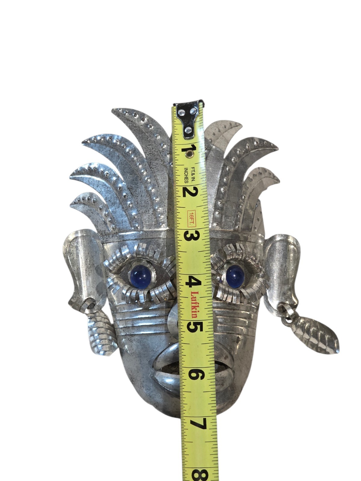 Vintage Mexican Tin Folk Art Masks Lot of 3 Handmade Tribal Wall Decor