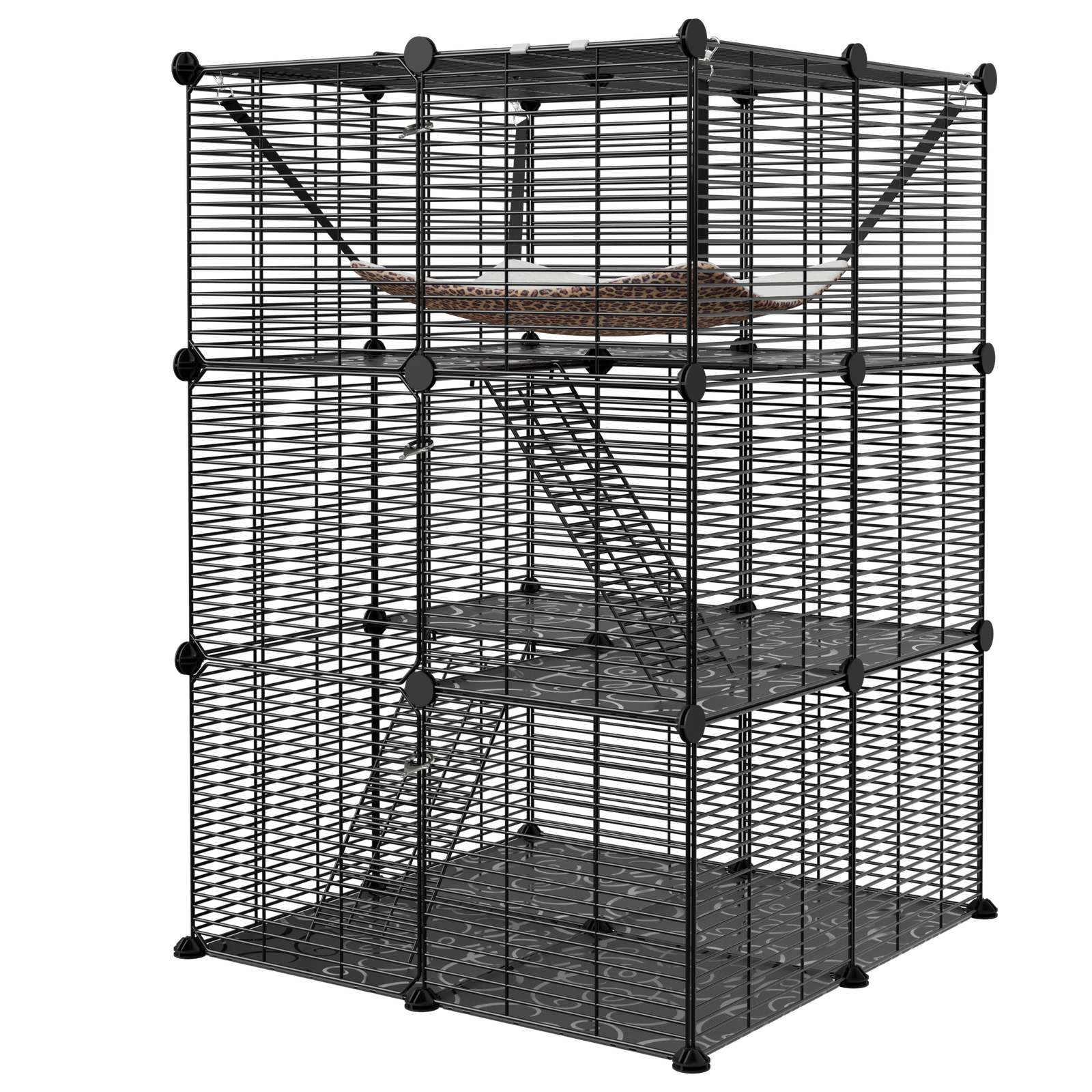 3-Tier Cat Cage Cat Kitten Enclosures Wire Pet Kennel Playpen Indoor w/ Hammock