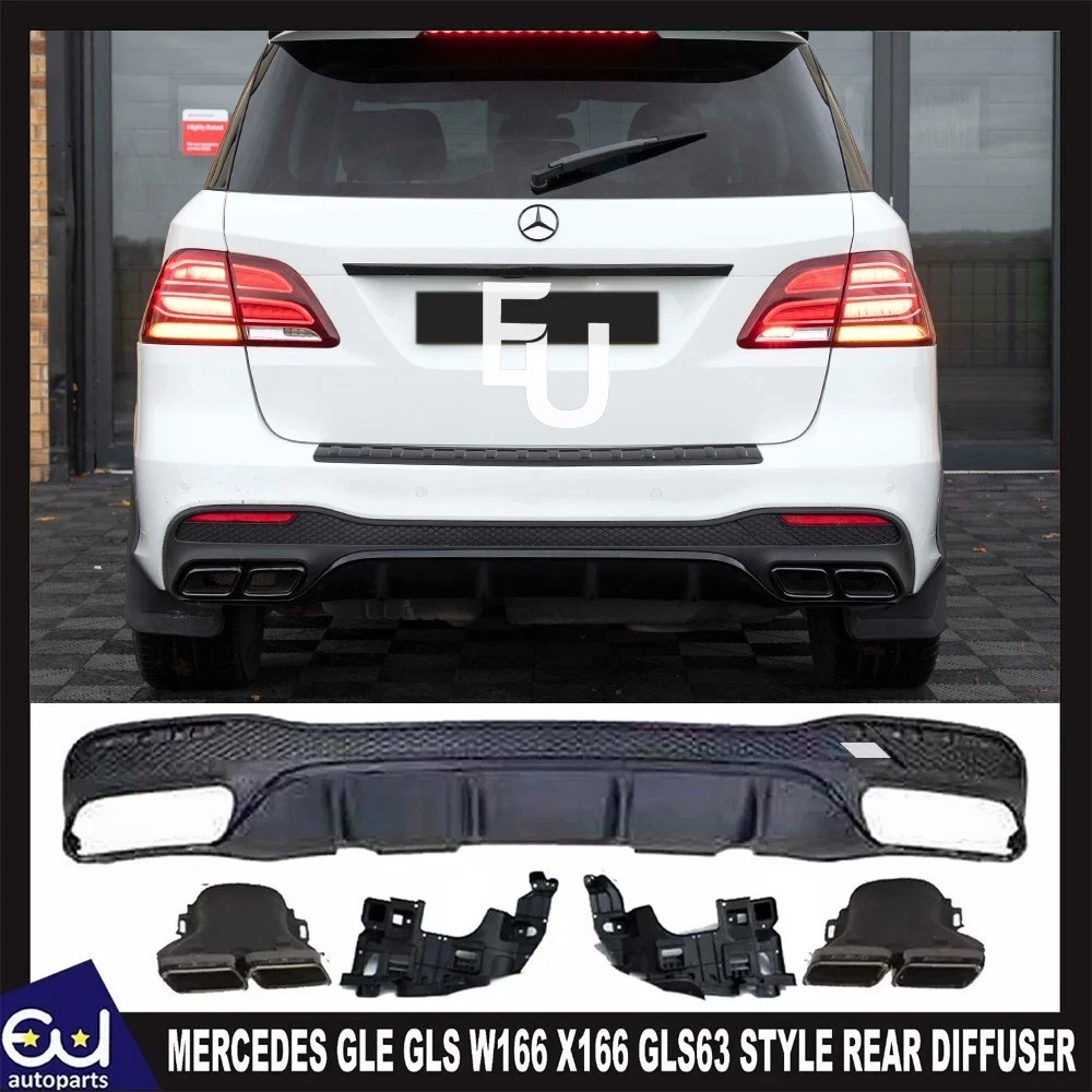 FOR MERCEDES GLE ML W166 SUV GLE63 STYLE REAR DIFFUSER VALANCE & BLACK TAILPIPES