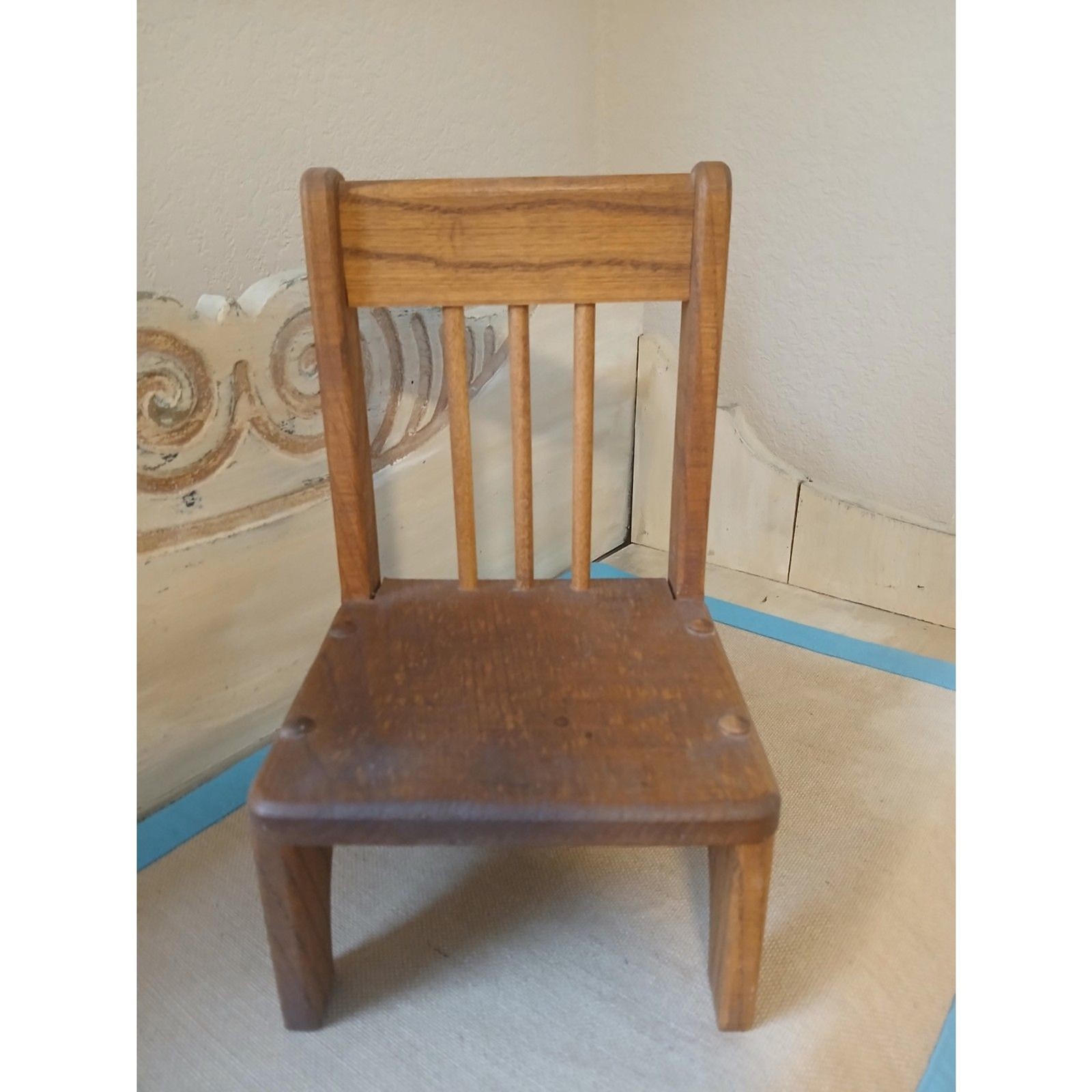 Vintage Handcrafted Wooden Doll Chair Maple Valley Woodcraft Ottumwa Iowa 10"H