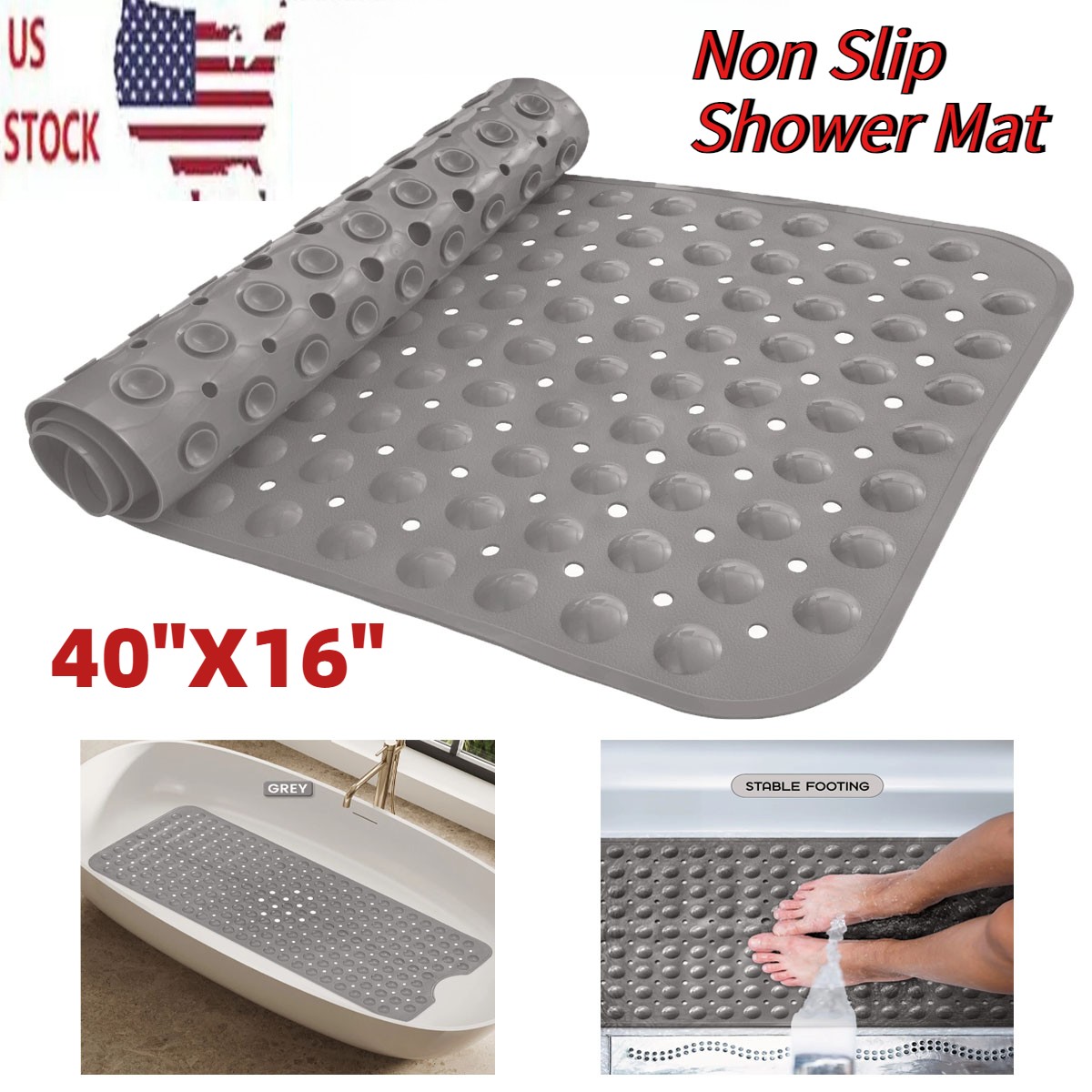 Bath/Tub/Shower Extra Long Mat 40"X16" Anti Slip Antibacterial Machine Washable