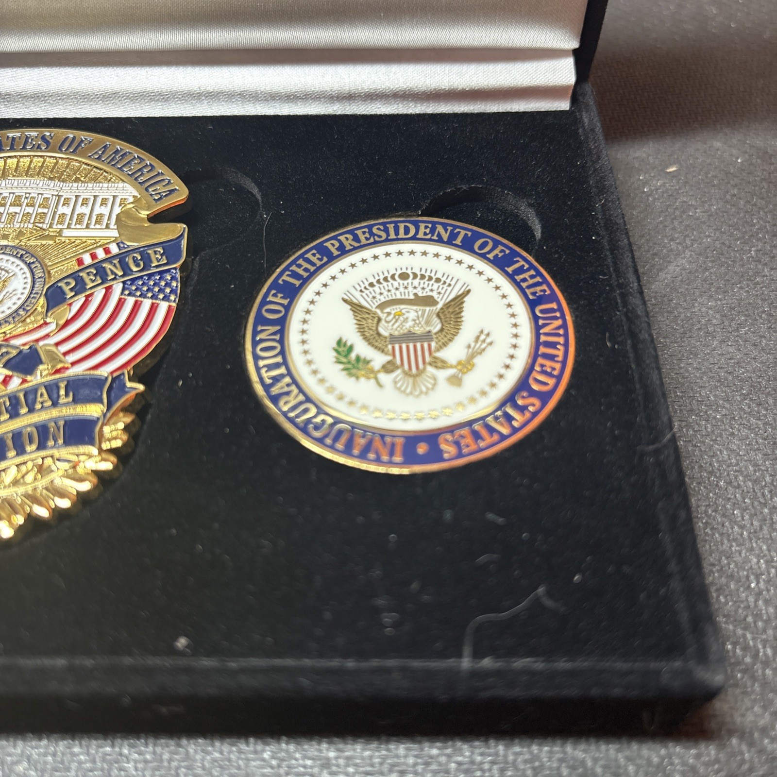 Donald Trump Pence 2017 Inauguration Challenge Coins and Badge w/ Case