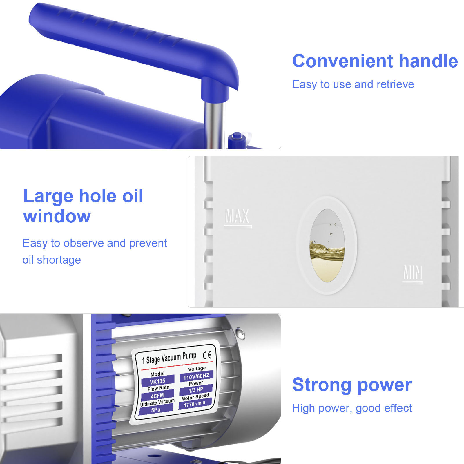 4 CFM 1/3HP Air Vacuum Pump HVAC Manifold Gauge Set AC A/C Refrigeration Kit US