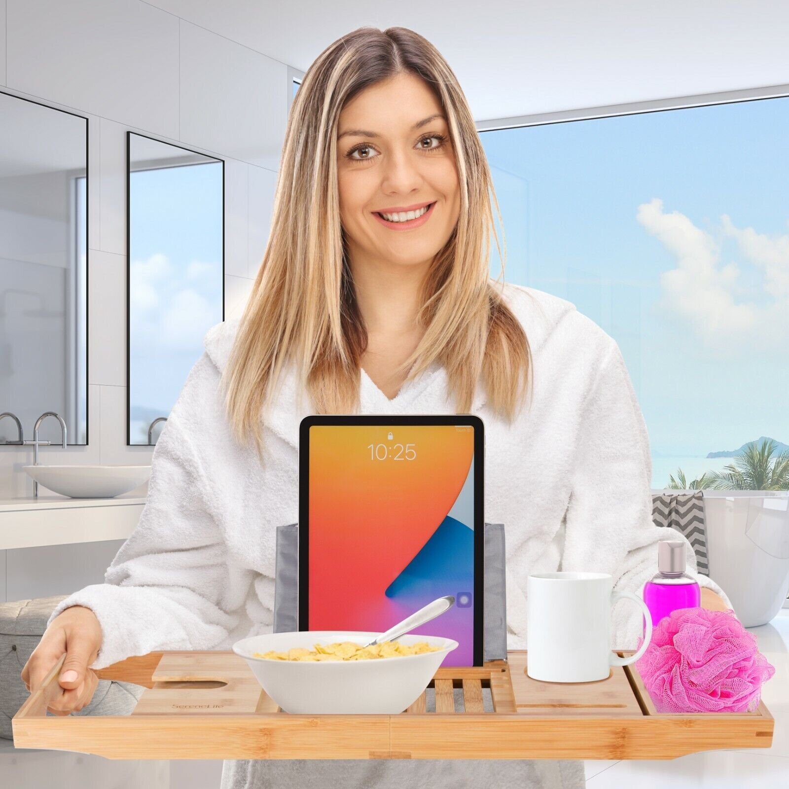 Luxury Bamboo Bathtub Caddy Tray - Adjustable Natural Wood Bath Tub Organizer